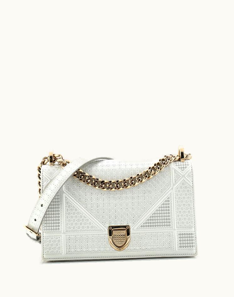 Dior Christian Dior Diorama Flap Bag Cannage Embossed Calfskin Small Neutral Grey