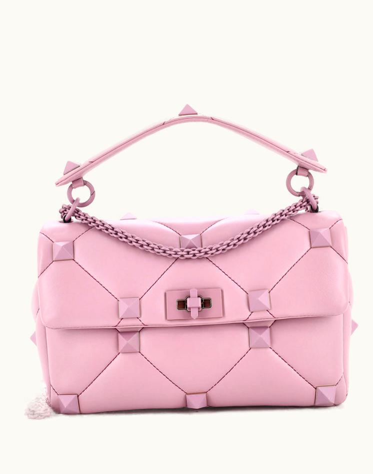 Valentino Valentino Roman Stud Large Flap Bag Quilted Leather Purple