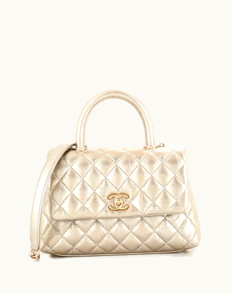 Chanel Chanel Coco Mini Top Handle Bag Aged Calfskin Gold