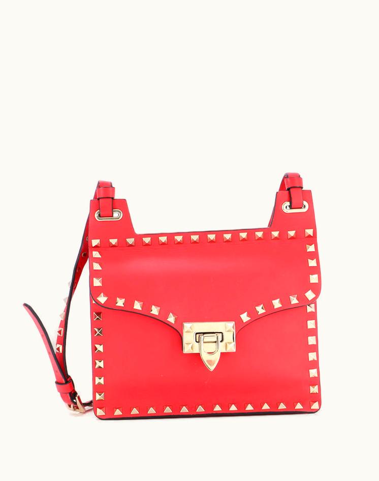 Valentino Valentino Rockstud Flip Lock Crossbody Bag Leather Small