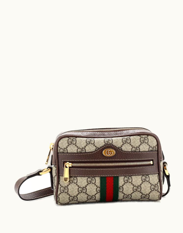 Gucci Gucci Ophidia Shoulder Bag GG Coated Canvas Mini Brown Gold