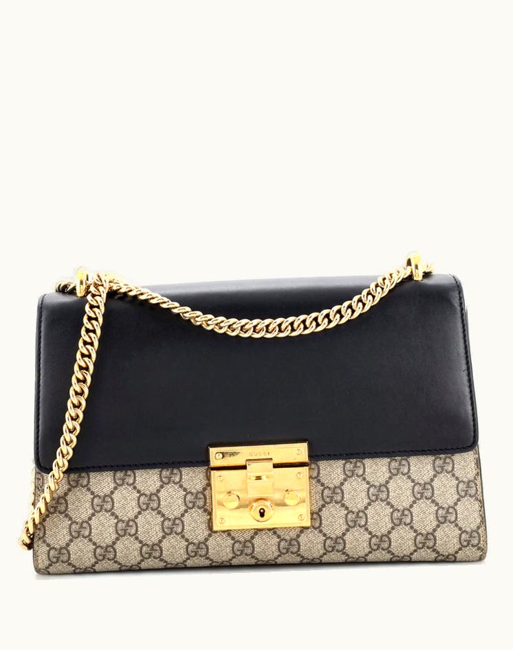 Gucci Gucci Padlock Shoulder Bag GG Coated Canvas And Leather Medium Black/Brown-Gold