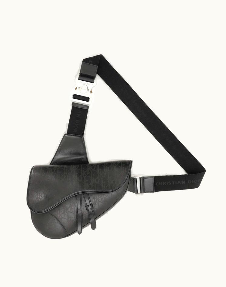 Dior Dior Saddle Crossbody Bag Oblique Galaxy Leather Mini Black Silver