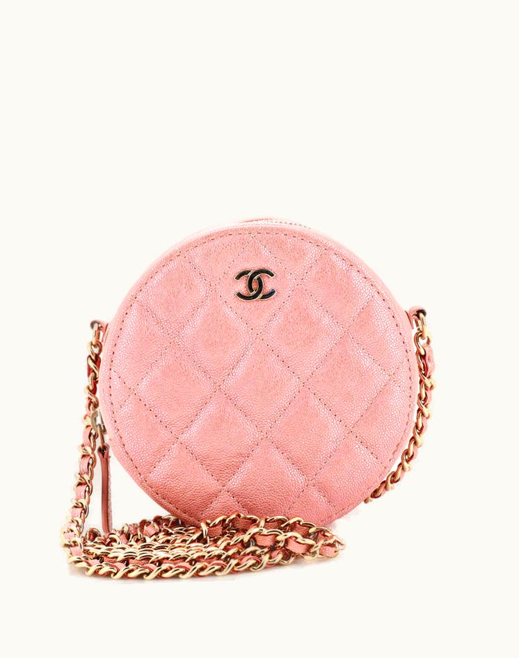 Chanel Chanel Round Clutch With Chain Quilted Iridescent Caviar Mini Pink Luxe