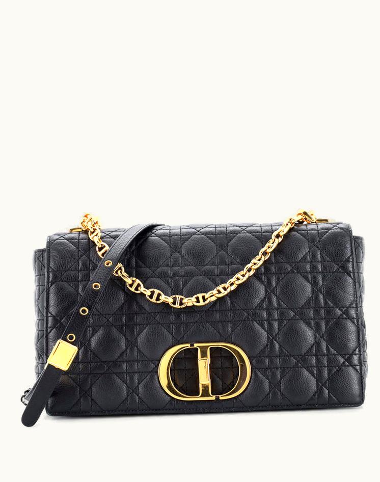 Dior Christian Dior Caro Bag Cannage Quilt Calfskin Medium Black