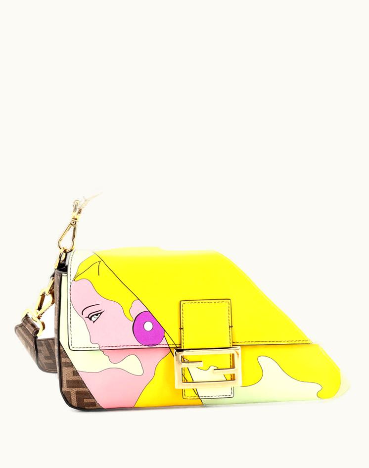 Fendi Fendi Antonio Lopez Baguette NM Bag Zucca Coated Canvas With Printed Leather Inlay Medium Brown