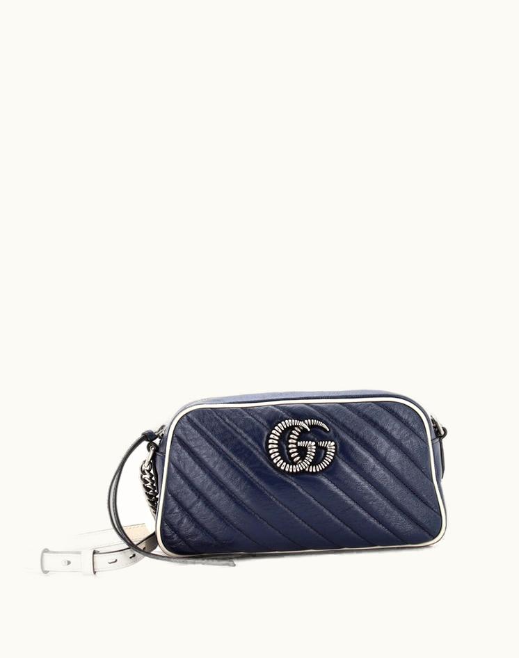 Gucci Gucci GG Marmont Shoulder Bag Diagonal Quilted Leather Small Blue