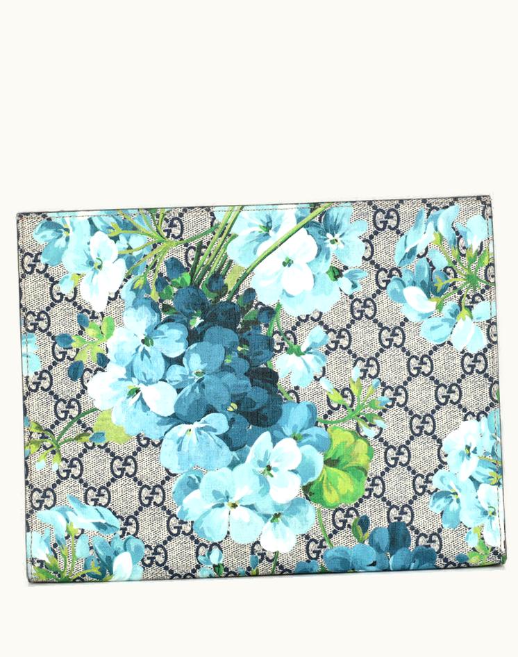 Gucci Gucci Blooms Print GG Coated Canvas Large Toiletry Pouch Blue