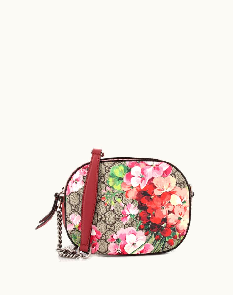 Gucci Gucci Blooms Print GG Coated Canvas Mini Chain Crossbody Bag Brown/Pink Aged Silver