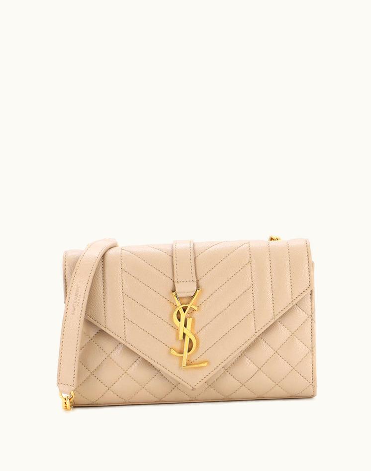 Saint Laurent Saint Laurent Classic Monogram Envelope Satchel Mixed Matelasse Leather Small in Neutral Black