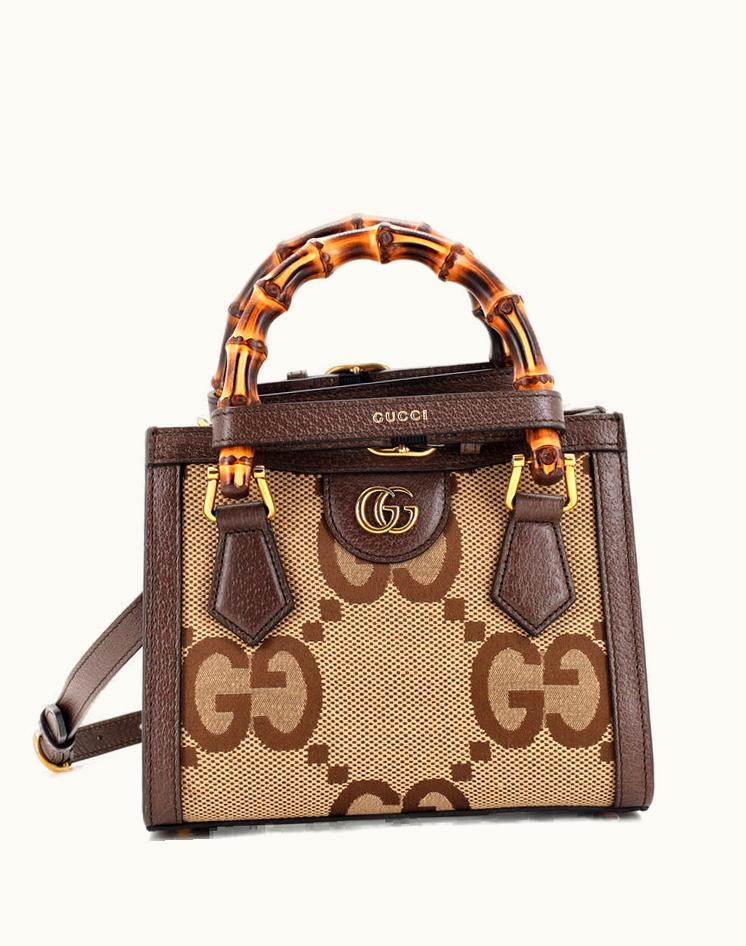 Gucci Gucci Diana NM Bamboo Handle Tote Jumbo GG Canvas Mini Brown Plain Canvas Leather Gold