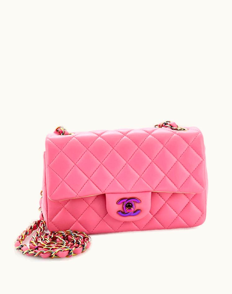 Chanel Chanel Classic Single Flap Bag Quilted Lambskin With Rainbow Hardware Mini