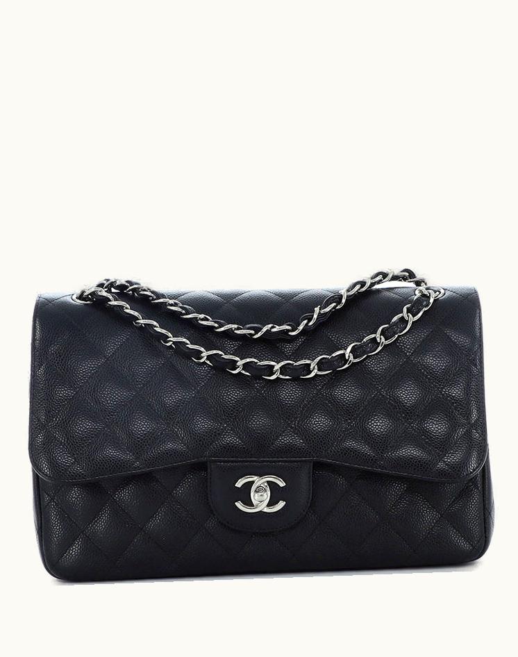 Chanel Chanel Classic Double Flap Bag Quilted Caviar Jumbo Black & Red