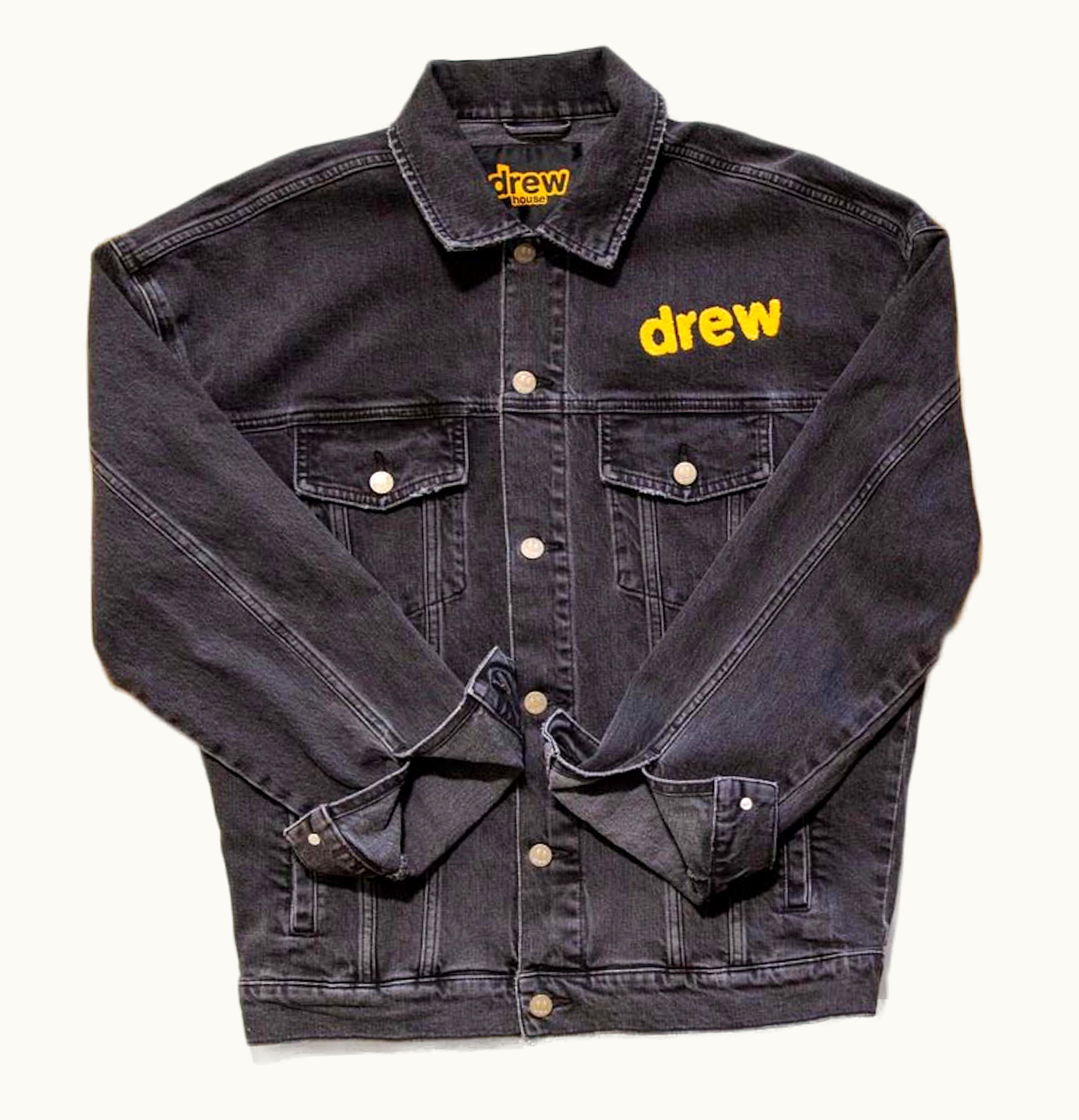 drew house drew house chenille mascot patch trucker jacket black