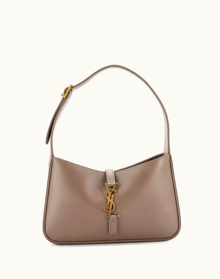 Saint Laurent Saint Laurent Le 5 A 7 Hobo Leather Small Handbag Beige Suede Aged Gold