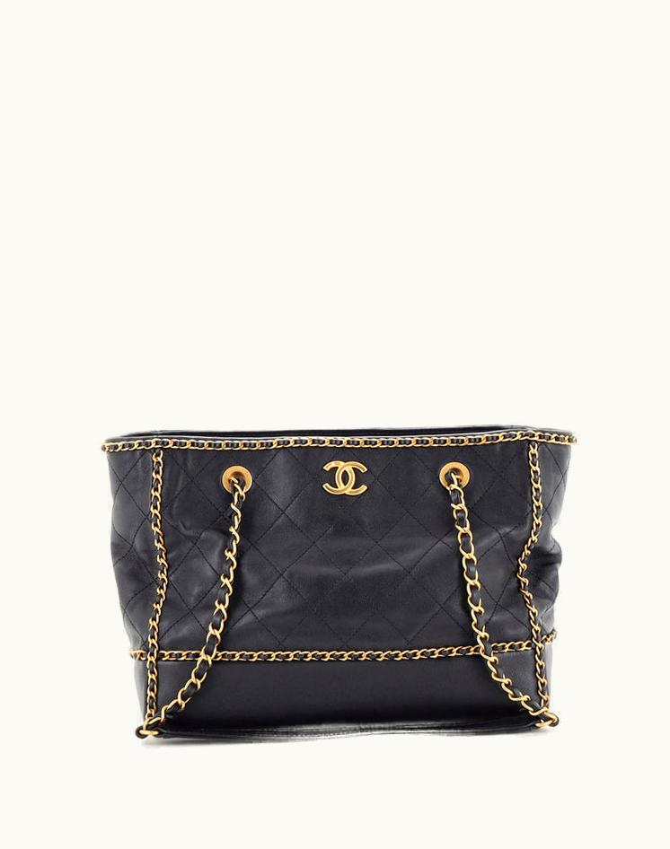 Chanel Chanel Chain Around Lines Shopping Tote Quilted Calfskin Small