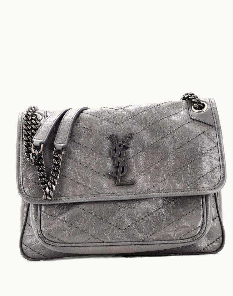 Saint Laurent Saint Laurent Niki Chain Flap Bag Matelasse Chevron Leather Medium in Gray