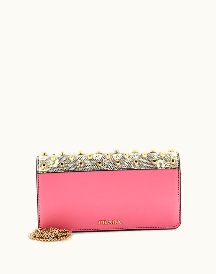 Prada Prada Wallet On Chain City Calf With Studded Lizard