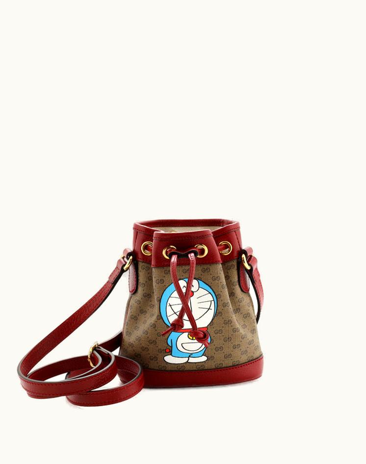 Gucci Gucci Doraemon Bucket Bag Printed Mini GG Coated Canvas Mini Brown