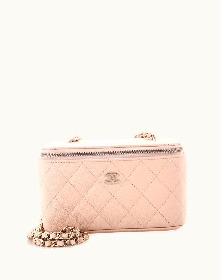 Chanel Chanel 31794492 Classic Vanity Case with Chain Quilted Caviar Neutral