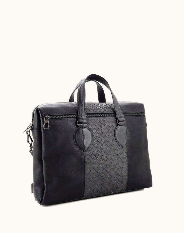Bottega Veneta Bottega Veneta Convertible Front Zip Briefcase Leather With Intrecciato Nappa Detail Large