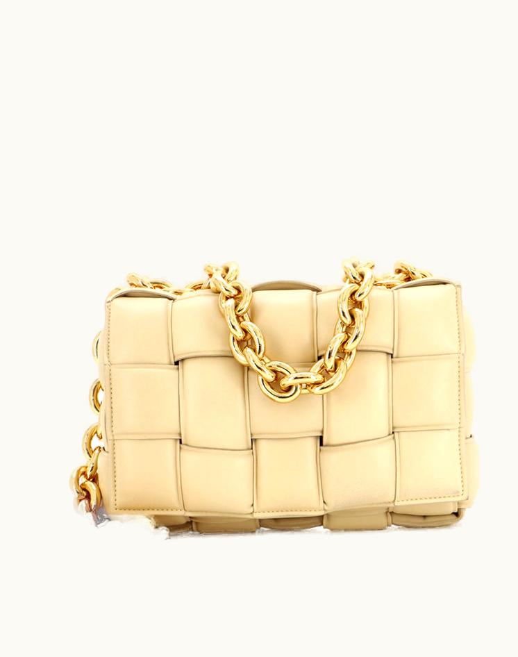 Bottega Veneta Bottega Veneta Cassette Chain Crossbody Bag Padded Maxi Intrecciato Leather Neutral Luxe
