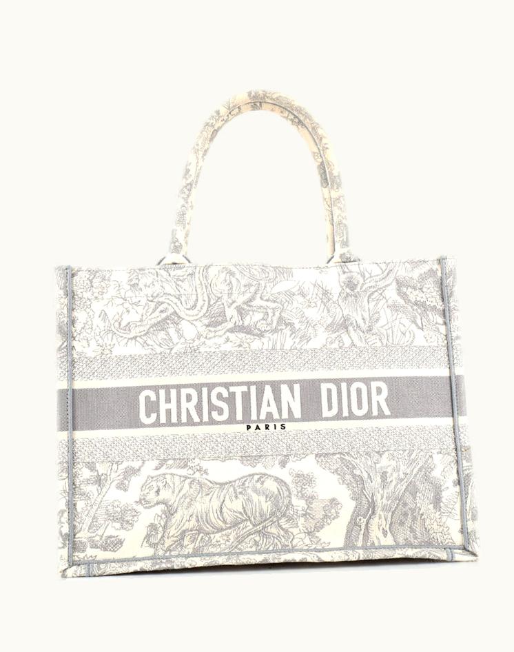 Dior Christian Dior Book Tote Embroidered Canvas Medium in Gray and White
