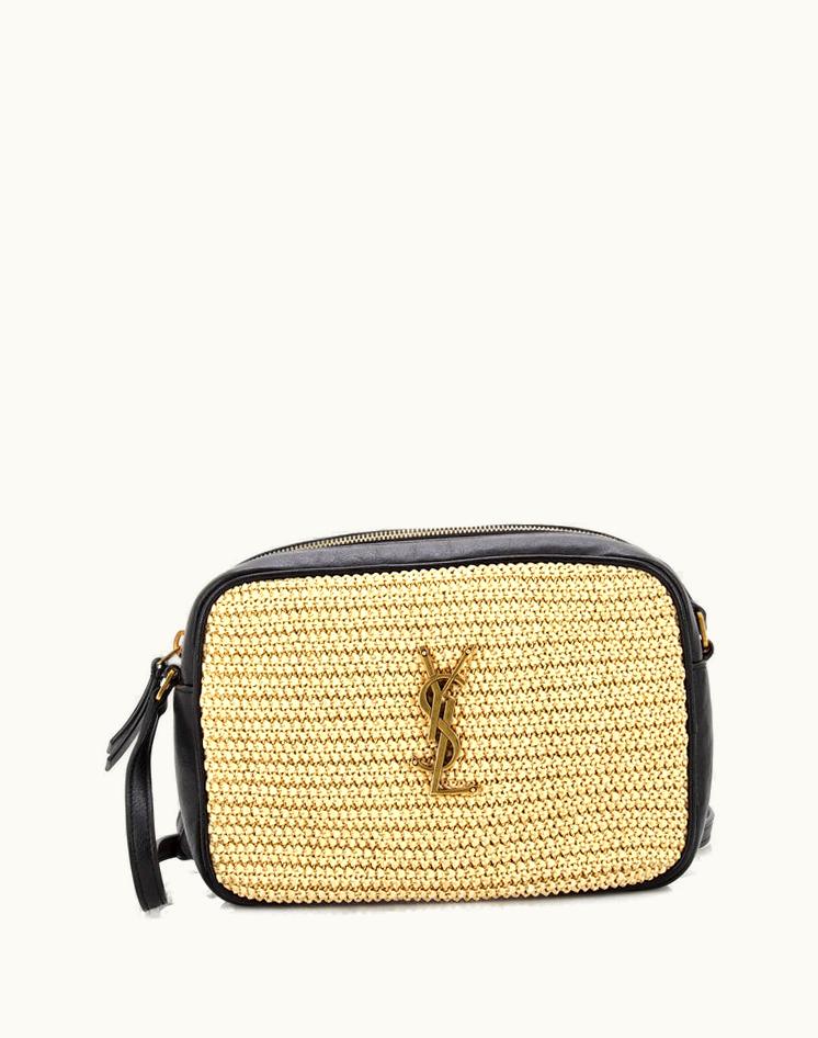 Saint Laurent Saint Laurent Lou Camera Bag Woven Raffia Small Black Neutral