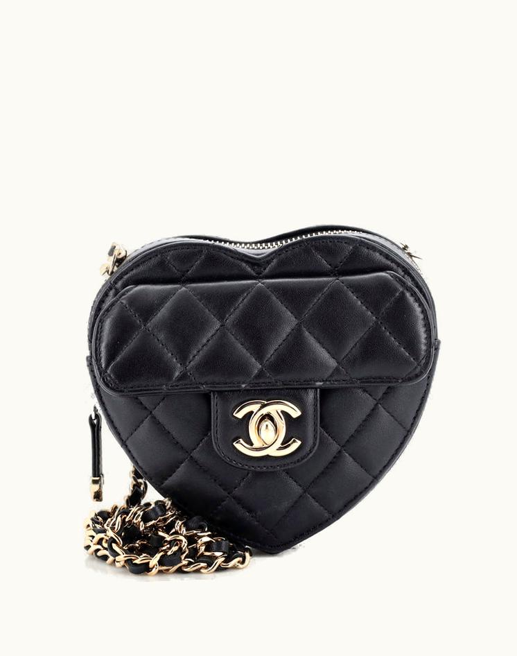 Chanel Chanel CC In Love Heart Clutch With Chain Quilted Lambskin - Black/Red Gold Tone