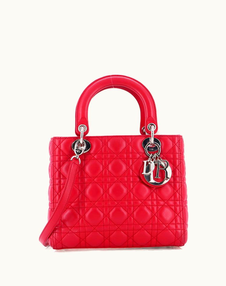 Dior Christian Dior Lady Dior Bag Cannage Quilt Lambskin Medium in Red