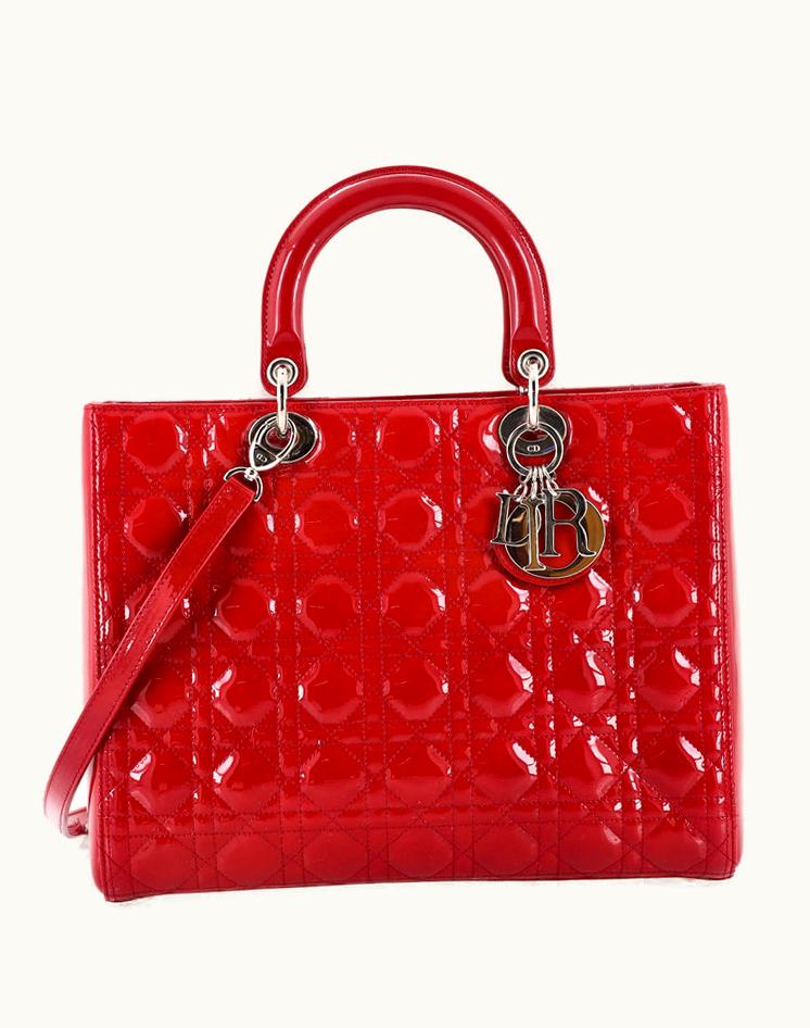 Dior Christian Dior Lady Dior Bag Cannage Quilt Patent Large Red