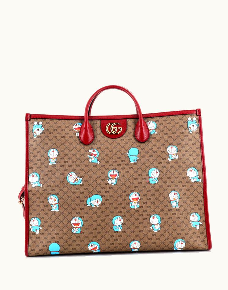 Gucci Gucci Doraemon Tote Printed Mini GG Coated Canvas Large Brown Gold