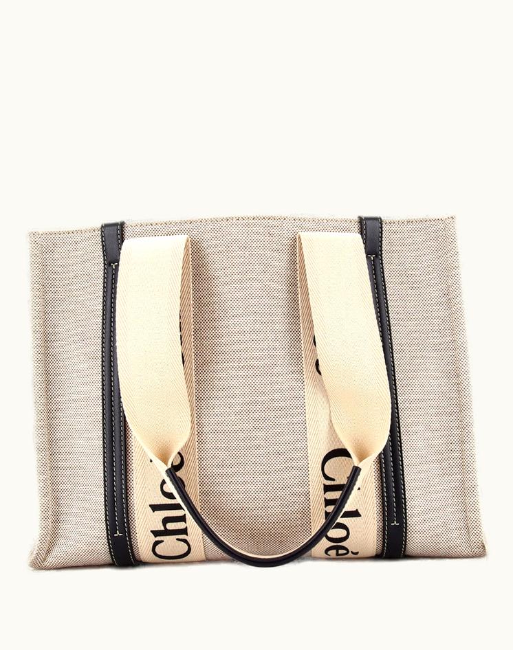 Chloe Chloe Woody Tote Canvas With Leather Medium Neutral Canvas Eco-Luxe Tote
