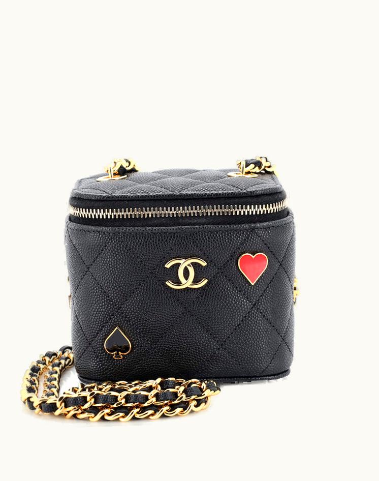 Chanel Chanel Coco Casino Vanity Case With Chain Quilted Caviar Mini Black