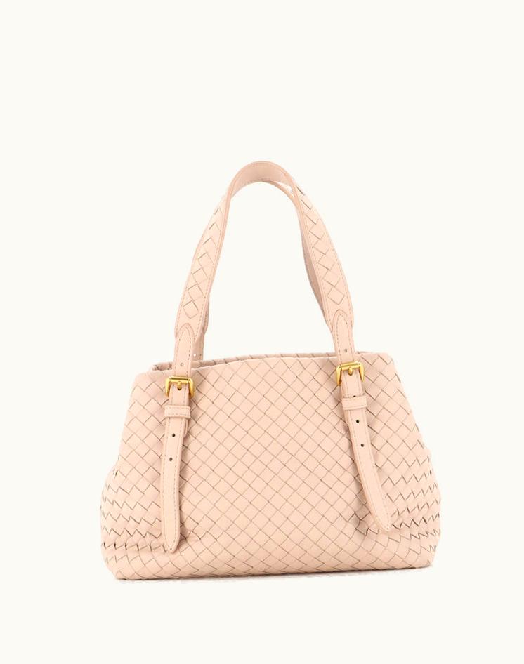 Bottega Veneta Bottega Veneta A-Shape Tote Intrecciato Nappa Small Leather Pink Suede Neutral Aged Gold