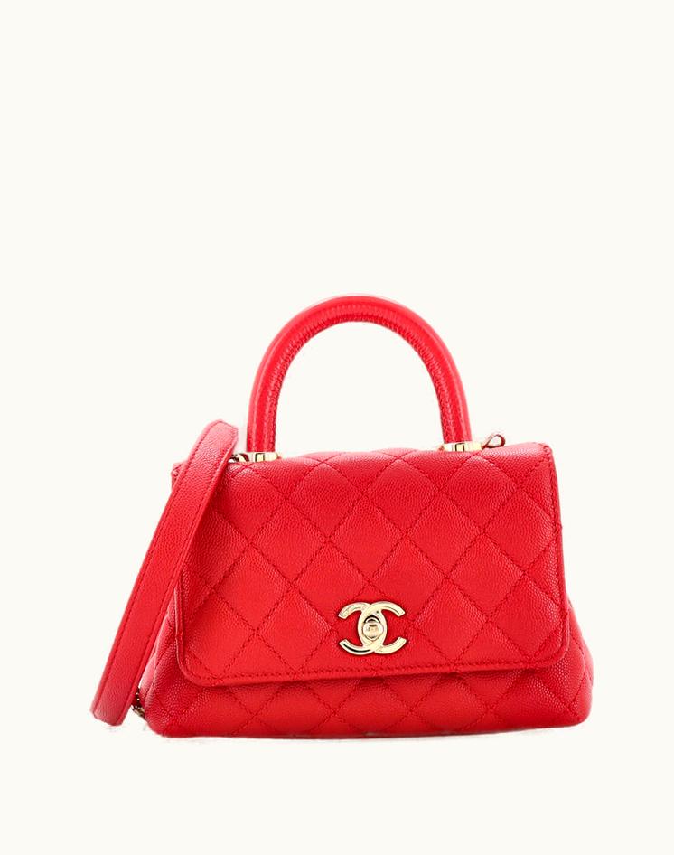 Chanel Chanel Coco Top Handle Bag Quilted Caviar With Lizard Embossed Handle Extra Mini