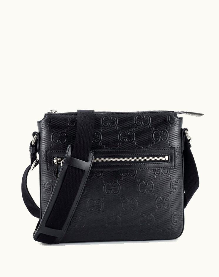 Gucci Gucci Front Zip Messenger GG Embossed Perforated Leather Small
