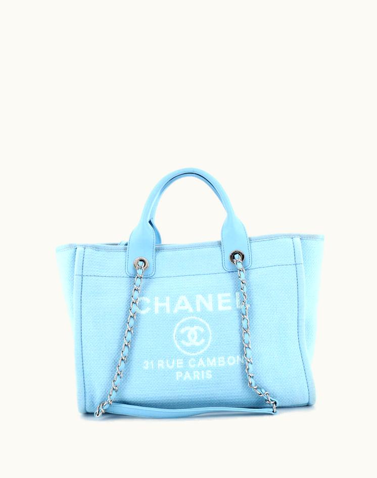 Chanel Chanel Deauville NM Tote Small Blue Canvas Silver