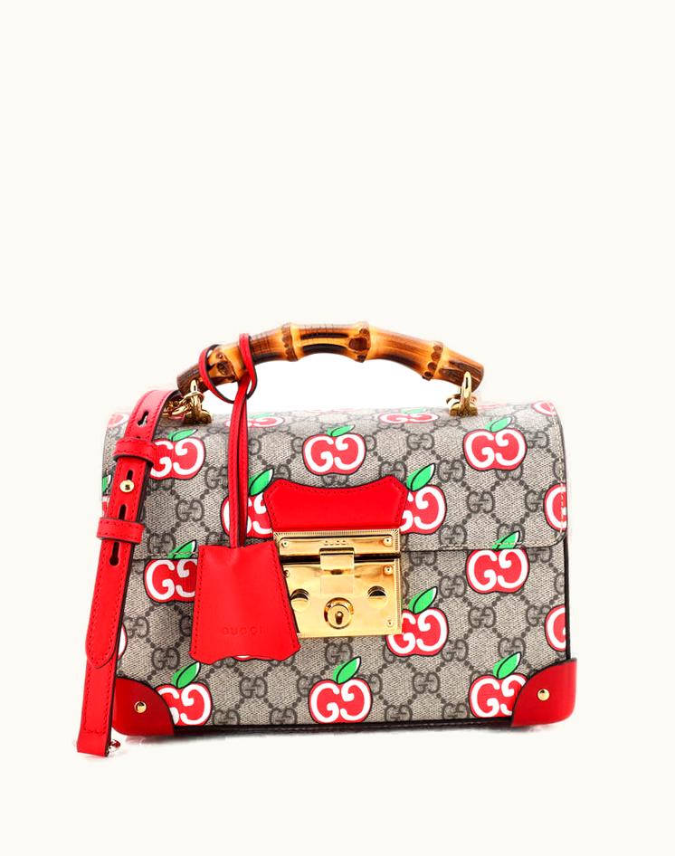 Gucci Gucci Small Padlock Bamboo Shoulder Bag GG Coated Canvas Brown/Print/Red