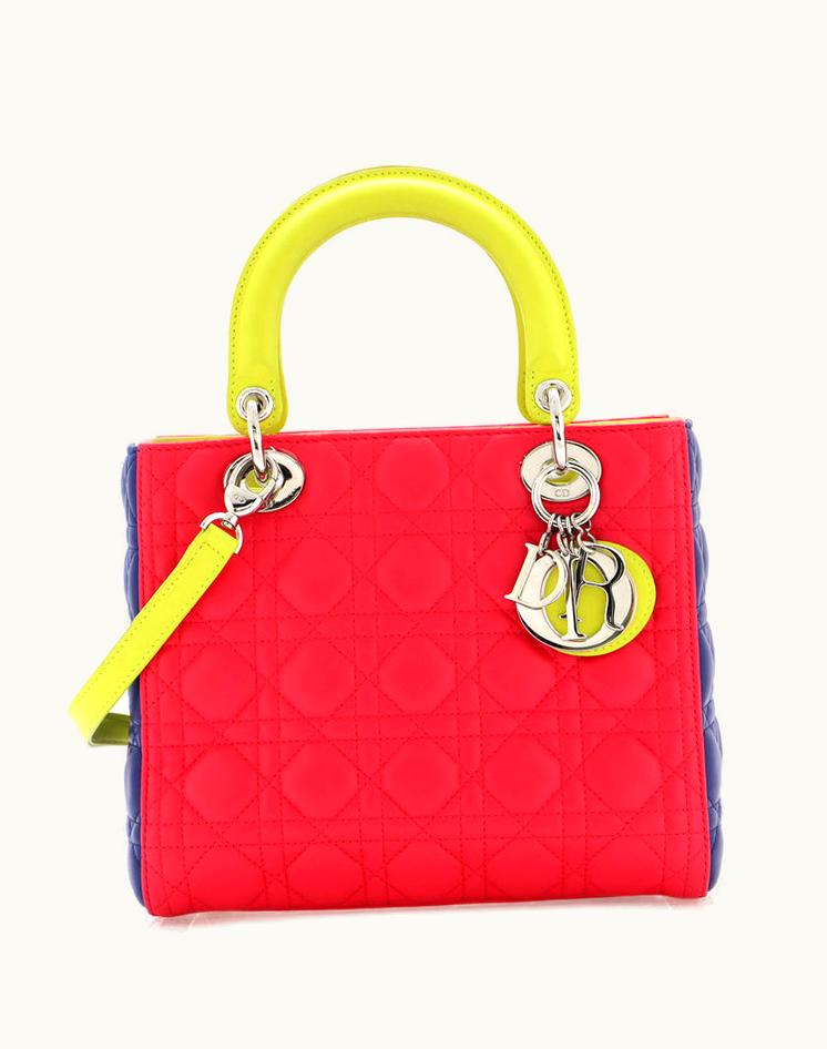 Dior Christian Dior Lady Dior Bag Cannage Quilt Lambskin Medium Multicolor Yellow Silver