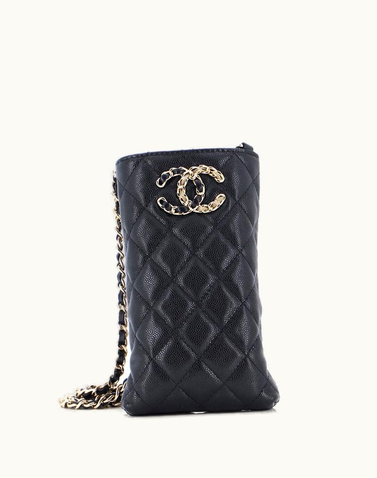 Chanel Chanel French New Wave Phone Holder Crossbody Bag Quilted Caviar