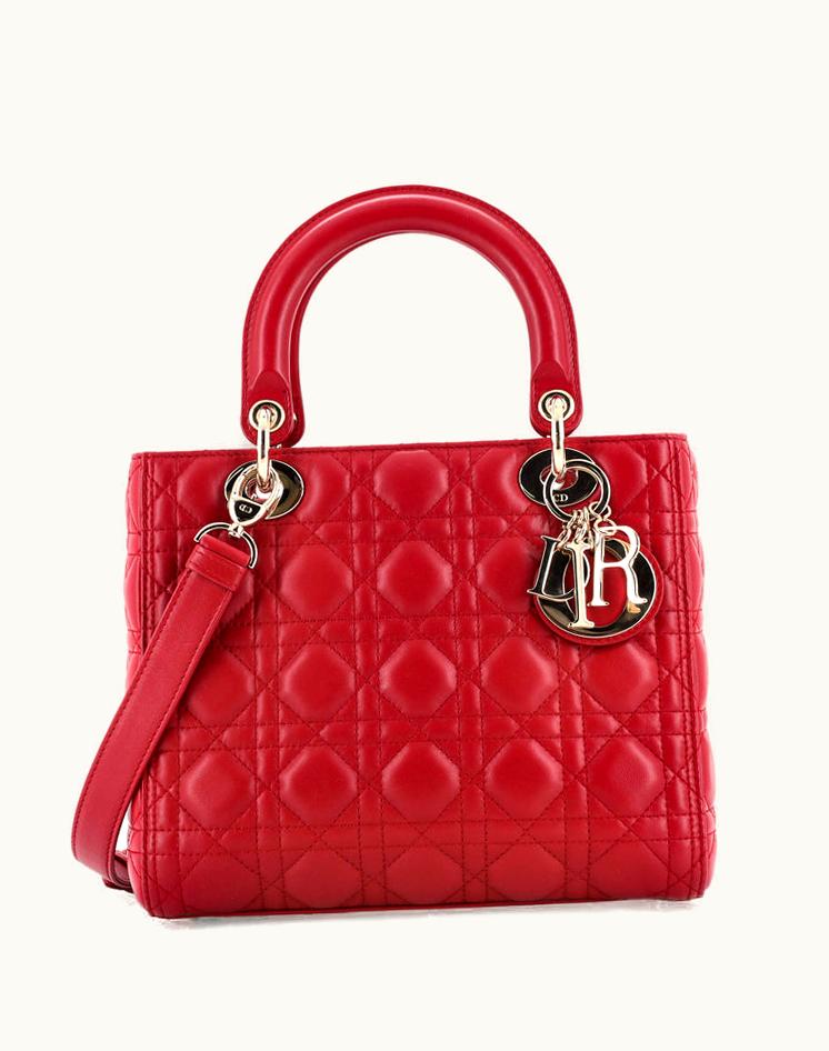 Dior Christian Dior Lady Dior Bag Cannage Quilt Lambskin Medium Red Gold-Tone