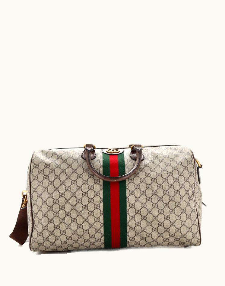 Gucci Gucci Ophidia Carry On Duffle Bag GG Coated Canvas Medium Brown Aged Gold