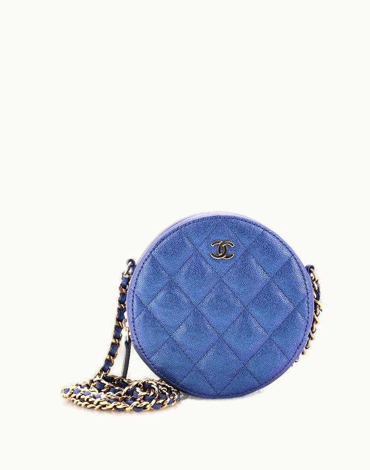 Chanel Chanel Round Clutch With Chain Quilted Iridescent Caviar Mini Blue Luxe