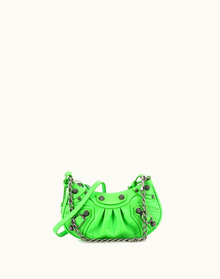 Balenciaga Balenciaga Le Cagole Crocodile Embossed Leather Mini Shoulder Bag Green Black Aged Silver