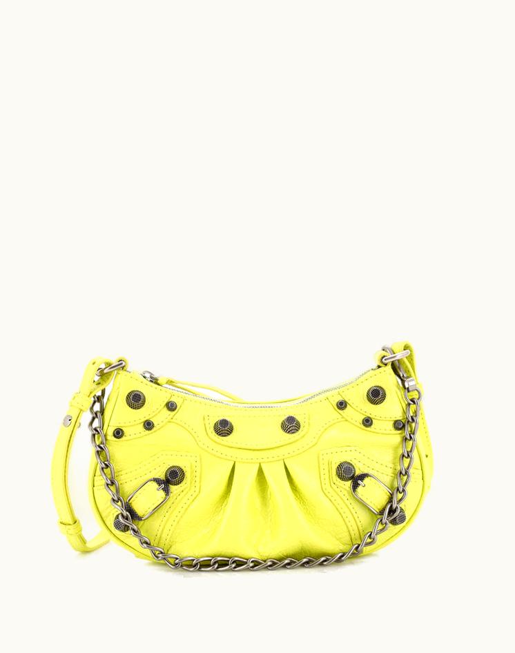 Balenciaga Balenciaga Le Cagole Giant Studs Crocodile Embossed Leather Shoulder Bag Mini Yellow