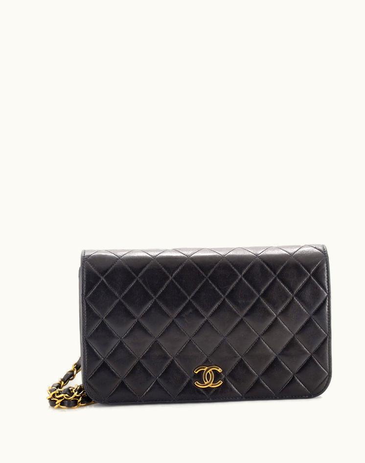Chanel Chanel 3428709 Vintage Full Flap Bag Quilted Lambskin Medium Black