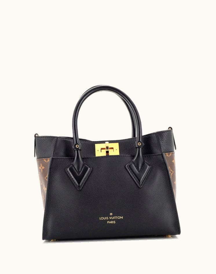 Louis Vuitton Louis Vuitton On My Side Tote Leather With Monogram Canvas PM in Black and Brown