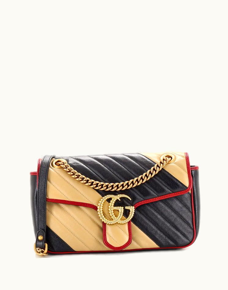 Gucci Gucci GG Marmont Flap Bag Diagonal Quilted Leather Small in Aged Gold