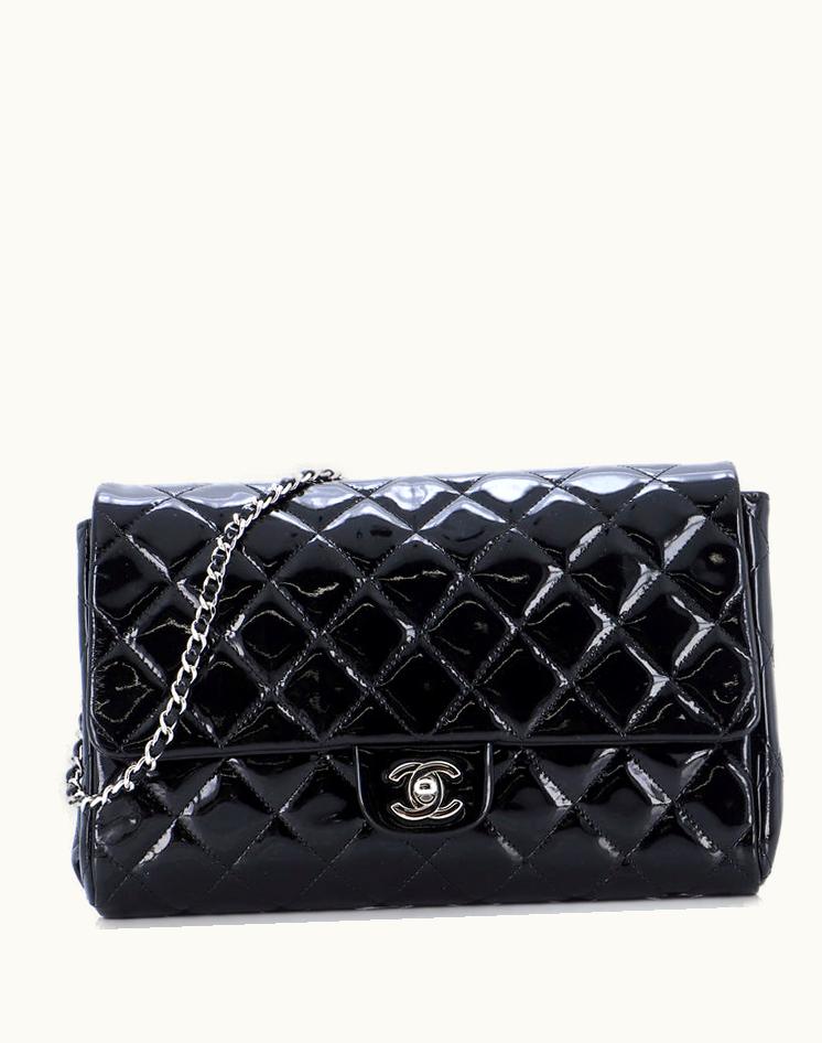 Chanel Chanel 236331/225 Quilted Patent Clutch With Chain Black